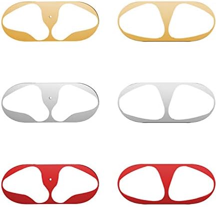 UNC Pro 3 Packs Airpods Dust Guard, Airpod Stickers Dust Protector Film Ultra Thin Anti-Scratches Metal Adhesive Guard Cover for Airpods 1 & Airpods 2, Gold/Silver/Red