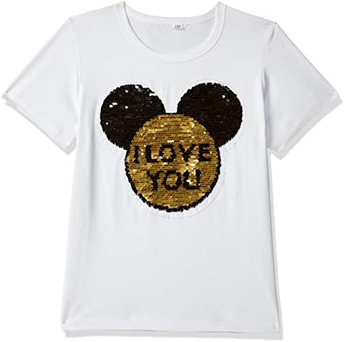 HHBB Girls Text Applique Hand Swipe Sequin T-Shirt in White Colour