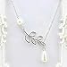 Sterling Silver Sideway Necklace, Haluoo 925 Pearl Pendant Necklace Danity Diamond Leaf Sideway Jewelry Women Girls Wedding Engagement (Silver)thumb 4