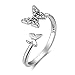 XOYOYZU 925 Sterling Silver Butterfly White Birthstone CZ Ring Expandable Open Rings Adjustable for Women Jewelry (Sterling silver ring)
