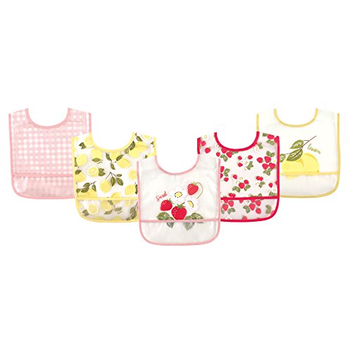 Hudson Baby Waterproof Bib with Crumb Catcher Pocket, Strawberries & Lemons