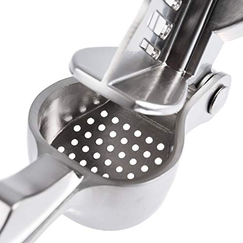 Homarden Garlic Press Mincer Tool - Handheld Garlic Crusher and Masher Kitchen Tool - Heavy Duty Garlic Smasher and Ginger Press - Self Cleaning Garlic Presser with Handle and Soft Rubber Comfort Grip