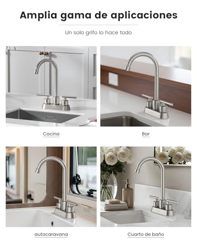 APPASO Llave para Lavabo Baño, Mezcladora para Lavabo de Baño, 4 Pulgadas, SUS304 de Acero Inoxidable de 2 Manijas para Grifo de Lavabo, Níquel cepillado
