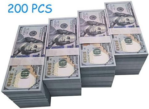 Movie Prop Money Full Print 2 Sided ,200 Pcs $100 Dollar Bills Stack,Play Money Copy Money for Movies,Kids,Fun and Party