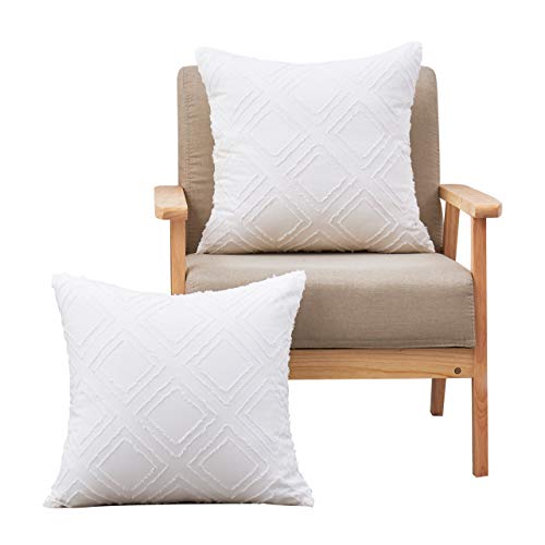 MoMA Decorative Jacquard Diamond Throw Pillow Covers (Set of 2) - Cotton Pillow Cover Sham Cushion Cover - Throw Pillow Cover - Sofa Throw Pillow Cover - Square Pillowcase - White - 18" x 18"