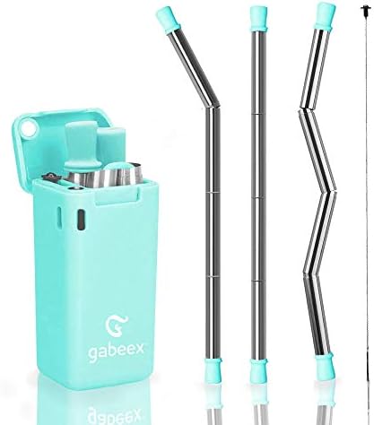 Gabeex Reusable Straws with Case - Collapsible Straws โ Eco-Friendly Stainless-Steel Drinking Strawโ Retractable Straw with Hard Case Holder and Cleaning Brush โ Take it on Your Travels