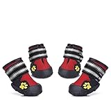 Uarter Dog Shoes for Medium to Large Dogs Labrador Husky Shoes, Waterproof, Size 7, Red, 4 Piece