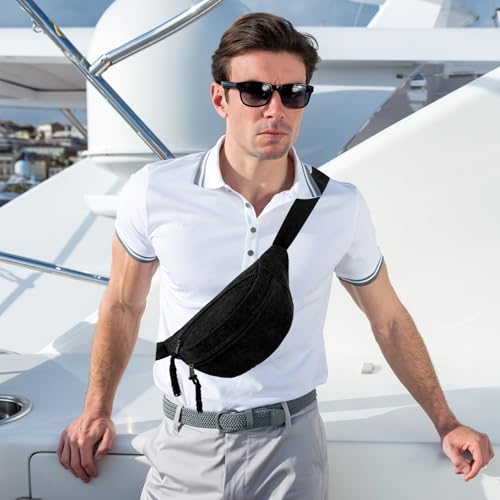 Maxmoc Bum Bag Corduroy Crossbody Bag Shoulder Bag for Men and Women | Black Fashionable Belt Bag with Shoulder Strap Adjustable for Outdoor Sports, Travel, School, Work