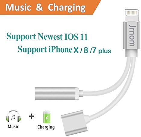 2 in 1 Lightning Adapter and Charger, Lightning to 3.5mm Aux Headphone Jack Audio Adapter for iphone X/8/8 plus/7/7 plus (Compatible with iOS 10.3, iOS11 or Later) (Silver)