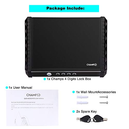 Champs Pistol Safe, Quick Access Gun Safe with 4 Digits Combination Code, Automatic Lid Open, Wall Mount Security - Thumbnail 6