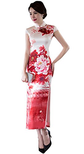 Angcoco Women's Cap Sleeve Imitated Silk Cheongsam Dress China Qipao