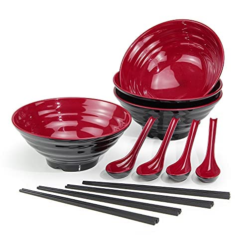 Lanbent Ramen Bowl Set, 1032 ml Japanese Soup Bowl with Spoon and Chopsticks, for Pasta Udon Pho Asian Noodles, Dishwasher Safe (4PCS)
