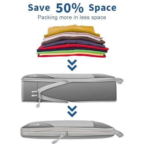Grey Suitcase Organiser Set, 6-Piece Compression Packing Cubes, Suitcase Organiser, Travel Organiser, Compression Packing Cube Set for Suitcase, Backpack, Hand Luggage