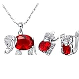 J.MOSUYA Women Elephant Crystal Ruby Jewelry Set Include Earring and Necklace