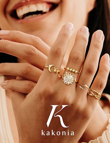 Kakonia 9 Pieces Spinner Ring Women Band Ring Spinner Ring Open Adjustable Stackable Zirkonia Planet Sunflower Flowers Ring Tu ES My Sun Ring Twirl Rings Gift