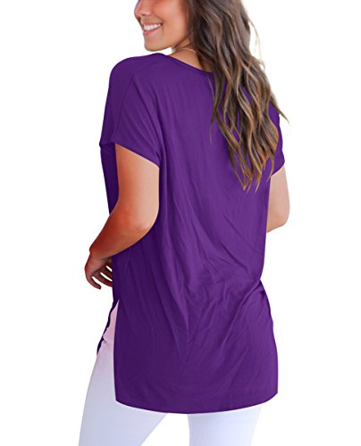 Plus Size T Shirt Tops For Women V Neck Casual Loose Basic Tees High Low Shirt (Purple, X-Large)