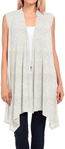Upparel Women's Asymetric Hem Open Front Vest Cardigan -Made in USA (Large/ Xlarge, #7006 Heather Gray)
