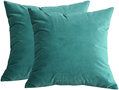 Lutanky Velvet Cushion covers (Pack of 2) Soft Throw Pillow Cases Decorative Square Cushion Cover for Sofa Home Decor 18" X 18" （45 x 45 cm）(malachite green,2 Pieces)