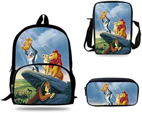16inch Child Schoolbags Girls Mochila Cartoon Amnimals Bag The Lion King Backpack for Boys Teenagers Rucksack 3 Set,7J0175