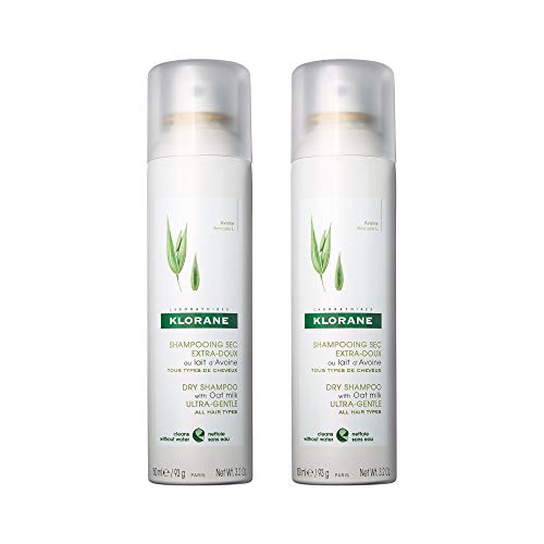 Klorane Dry Shampoo with Oat Milk, Ultra-Gentle, All Hair Types, No White Residue, Paraben & Sulfate-Free, Duo Set
