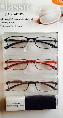 Reading Glasses Classics JLX Readers +150, Lightweight, Swiss-made, Distortion Free Lenses by Design Optics