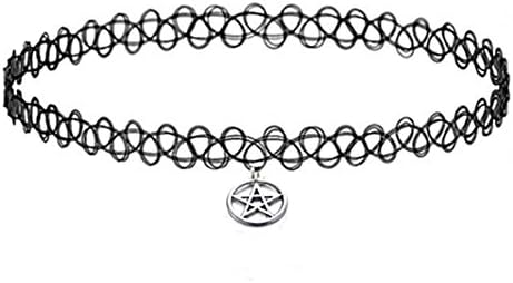 Pentagram Necklace, Black Vintage Stretch Necklace,Tattoo Henna ,Choker Hippy,Gifts for Women (#9)