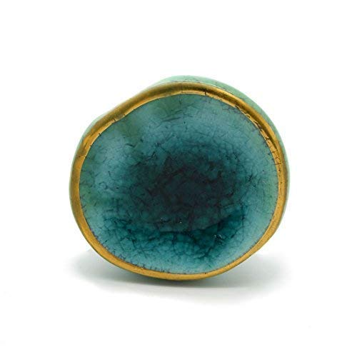 Pushka Home LTD Ceramic Crackled Concave Gold Crater Cupboard Door Knobs (Turquoise & Gold)