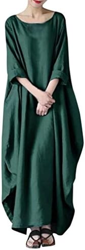 Women Crew Neck Loose Casual Solid Cotton Baggy Oversized Long Maxi Dress