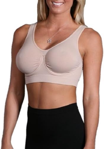 N-Fini Women's Lycra Seamless Dbl-V Neck Underwire Built-in Soft Cup Bra Nude L/2XL