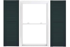 Duralok Vinyl Exterior Shutters | One Pair | Louvered 40/60 Split Straight Top Exterior Window Shutters | 18" x 67" | Midnight Green | Simple Installation + Hardware Included | Made in The US
