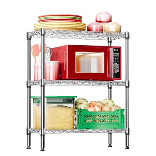 IZEUK 3-Tier Heavy Duty Steel Storage Shelves, Metal Shelf Wire Shelving Rack for Pantry, Kitchen, Home or Office Organization (29.5" W x 13.8" D x 35.5" H, 750LBS, Chrome)