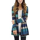 ECOWISH Womens Cardigans Striped Long Sleeve Open Front Stitching Casual Kimono Cardigans Blue XL
