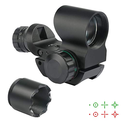 Feyachi Red & Green Optics 4 Reticles Reflex Rifle Scope Dot Sight with Removable Sunshade - 20mm Rail Mount