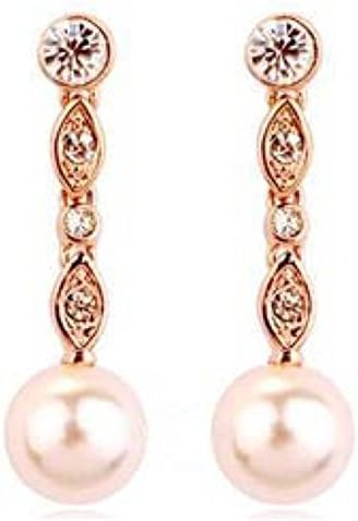 2018 MOTHERS DAY LOVE ROMANTIC GIFT 18K Gold Plated Swarovski Crystals Simulated White Pearl Bridal Drop Dangle earrings