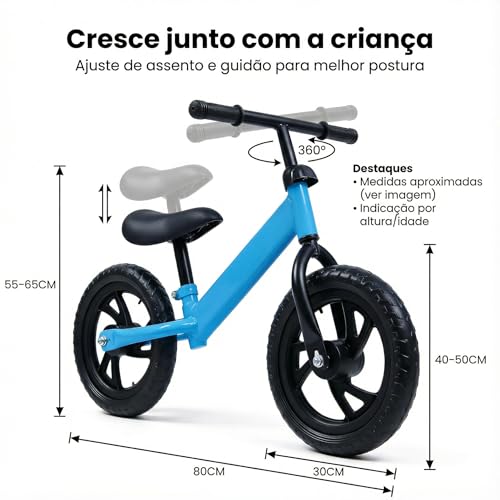 Bicicleta de Equilíbrio Infantil URBANIUS Sem Pedal com Guidão 360 e Assento Ajustável 2 a 4 Anos, Desenvolve Equilíbrio e Coordenação, Certificada INMETRO