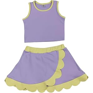 AUPYOOAUP Little Girls Purple Yellow Scallop Trim 2 Piece Yoga Outfit Sleeveless Tank Skort Set GSD4011