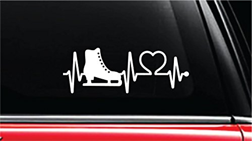Ice Skating Heartbeat Lifeline Vinyl Die-Cut Decal Sticker for Car, Truck, Notebook, Laptop, Computer or Window (8", White)
