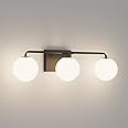 Tipace Mid Century Modern Bathroom Vanity Lights Fixtures 3-Light Black Milk White Globe Glass Industrial Vanity Lighting Over Mirror (Exclude Bulb)