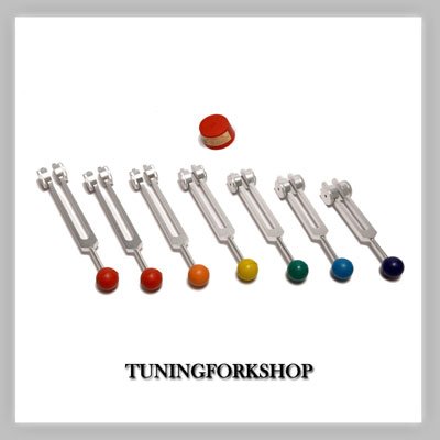 7 Pc Chakra Weighted Tuning fork with Rubber color balls+Activator+Pouch