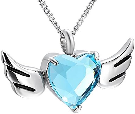 Cremation Jewelry Love Heart Angel Wings Urn Necklace for Ashes Stainless Steel Crystal Heart Urn Locket Pendant Necklace