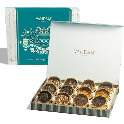VAHDAM Tea Gift Set - 12 Loose Leaf Teas in Tin Caddy Presentation Box
