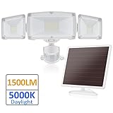 Solar LED Security Light, SOLLA Outdoor Motion Sensor Flood Light, 1500LM 5000K, IP65 Waterproof, 3 Adjustable Heads Light with 2 Modes Automatic and Permanent on, for Entryways, Patio, Yard, Garage