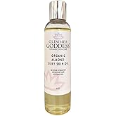 GLIMMER GODDESS Organic Sweet Almond Silky Skin Oil - Moisturizing Dry Skin, 48 Hour Hydration, Unisex 8 oz.