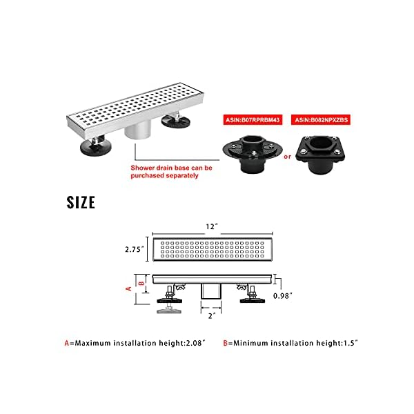 SaniteModar Linear Shower Drain 12 inch with Removable Square Hole