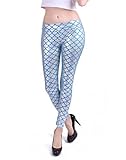 HDE Women Shiny Mermaid Leggings Liquid Wet Look Fish Scale Metallic Tight Pants (Blue, Small)
