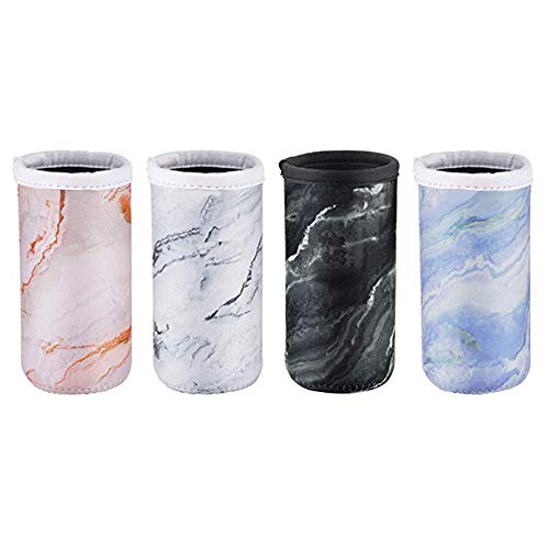 Wakaka Pack of 4 Neoprene Insulators Marble Pattern Cans Cover Sleeves Beer Coolies Fit for 12oz Slim Drink Beer Cans