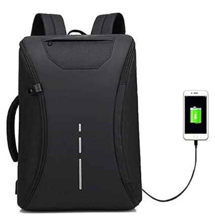 Deals Outlet 360 Degree Open Anti Theft Backpack Briefcase Inbuilt USB Charging Port 15.6 Inch Laptop Bagpack 30 Ltrs School College Office Casual Waterproof Bag for Male Female Unisex (Black)