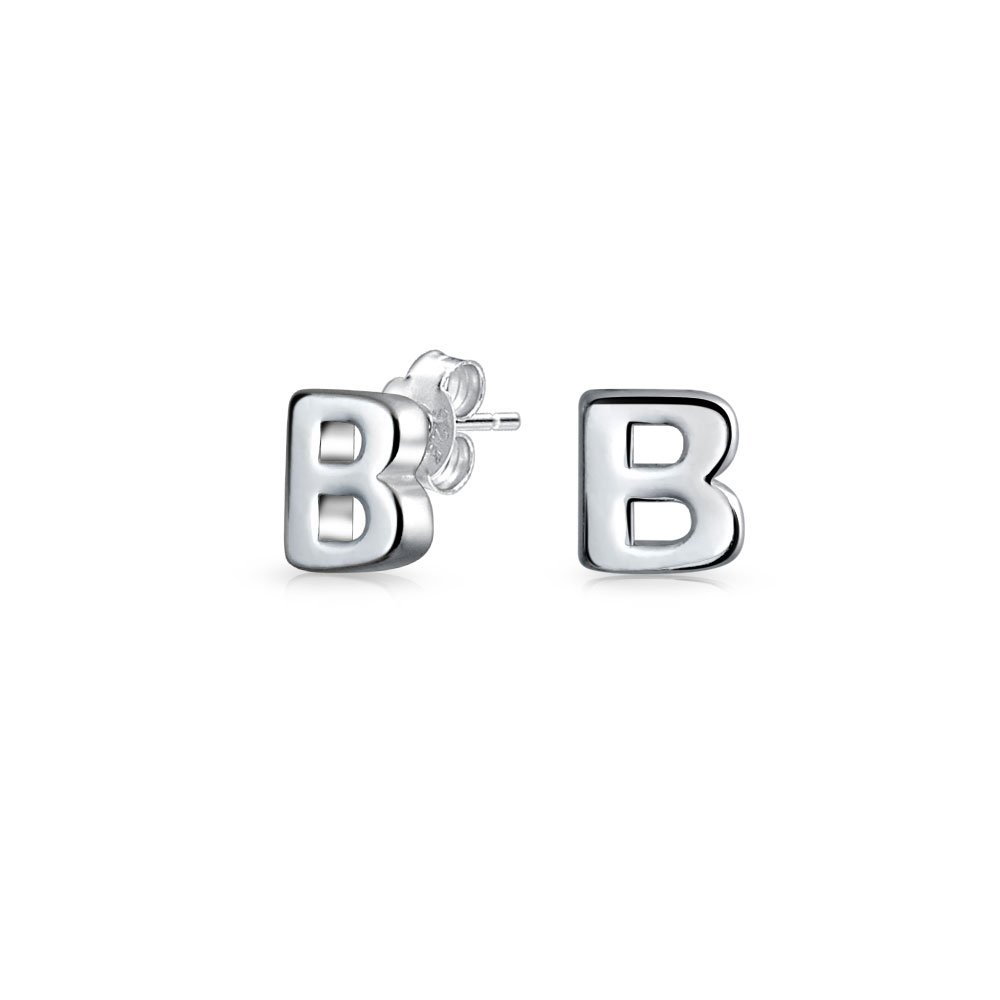 ABC Minimalist Capital Block Alphabet Letter B Initial Stud Earrings For Teen For Women .925 Sterling Silver — image 1