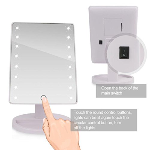 16 LED Lighted Makeup Mirror with Lights and Tray 180 Degree Free Rotation Touch Screen