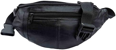 Leather Bumbag Travel Money Belt with 3 Zipped Pockets, Hip Pouch for Holiday and Festivals Up to 47 Inch Waist Black RL140K